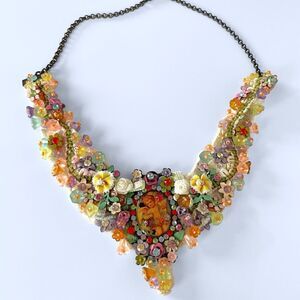 Vintage MX Crystal Flower Cherub Fabric Choker Necklace
